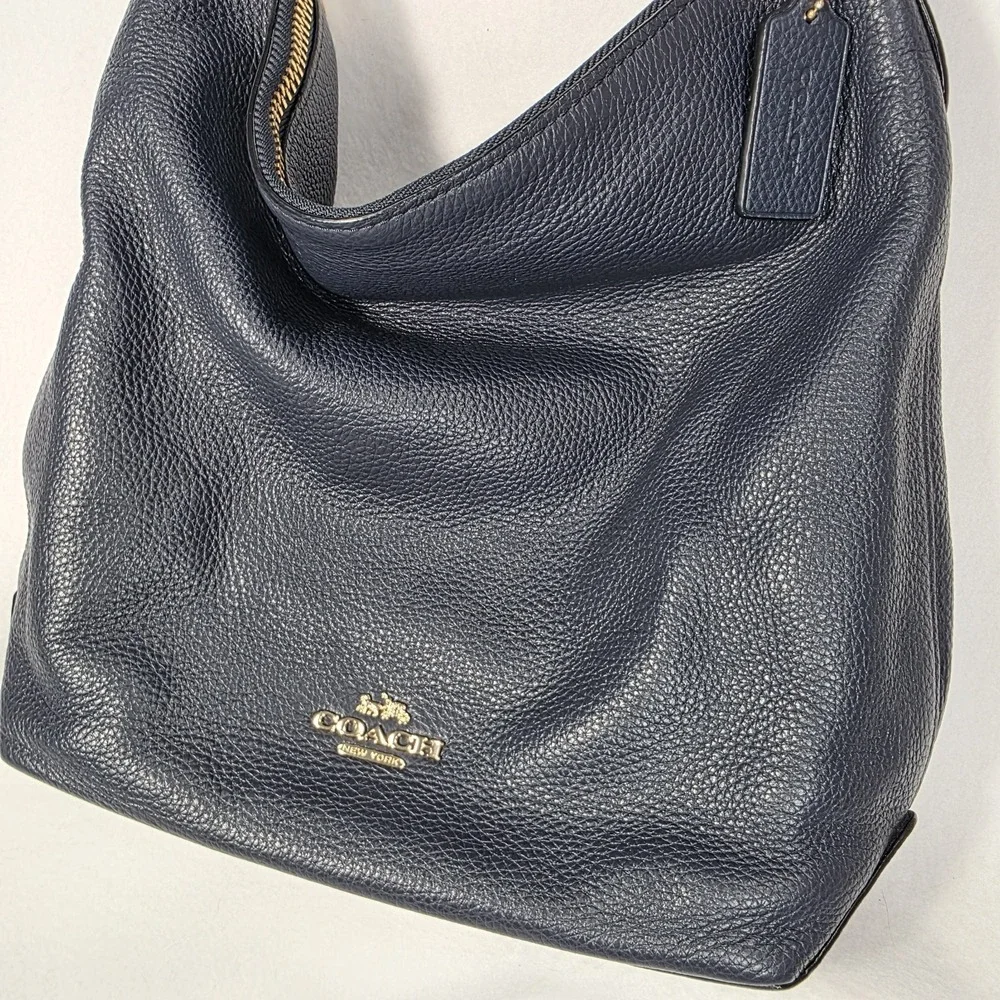 COACH ABBY Navy Blue Pebbled Leather Hobo Shoulder Duffle Bag Purse Tote F31507